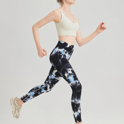 Caelis | Women’s Seamless Scrunch Leggings – Sleek Sculpt Style - Blue Black Abstract