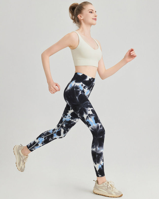 Caelis | Women’s Seamless Scrunch Leggings – Sleek Sculpt Style - Blue Black Abstract