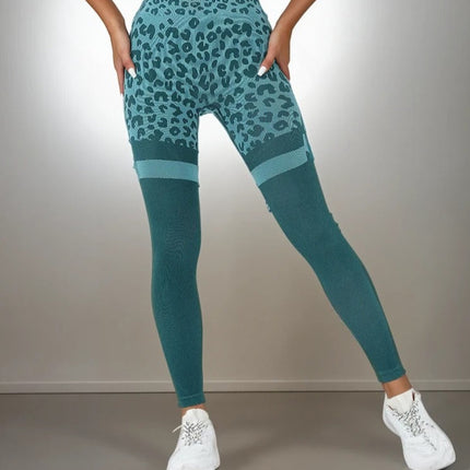 Callista | Women’s Leopard Leggings – Bold Seamless Style - Teal
