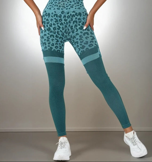 Callista | Women’s Leopard Leggings – Bold Seamless Style - Teal