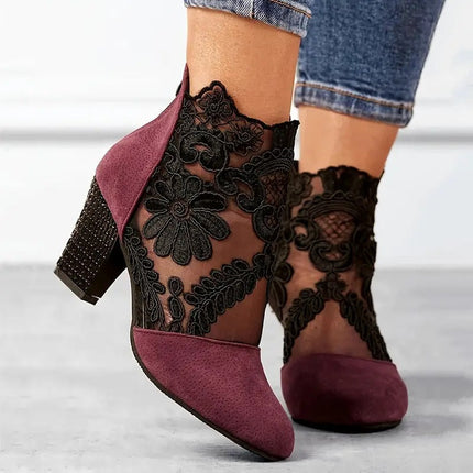 Charlora | High Heels Sandals – Scalloped Lace Ankle Boots