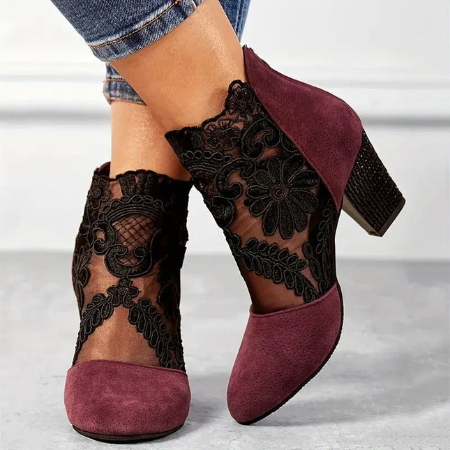 Charlora | High Heels Sandals – Scalloped Lace Ankle Boots
