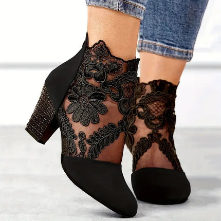 Charlora | High Heels Sandals – Scalloped Lace Ankle Boots