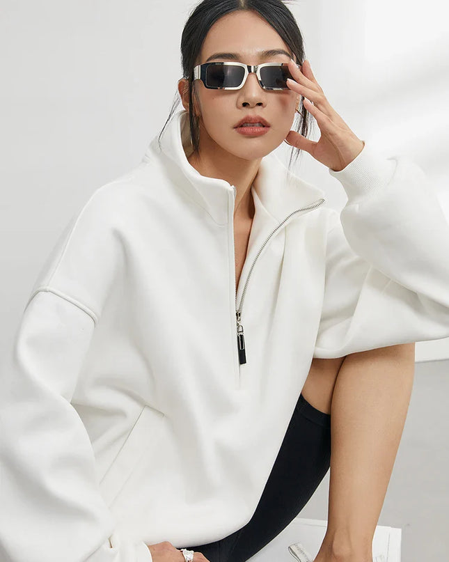 Corza | Oversized Half-Zip Hoodie – Stand Collar