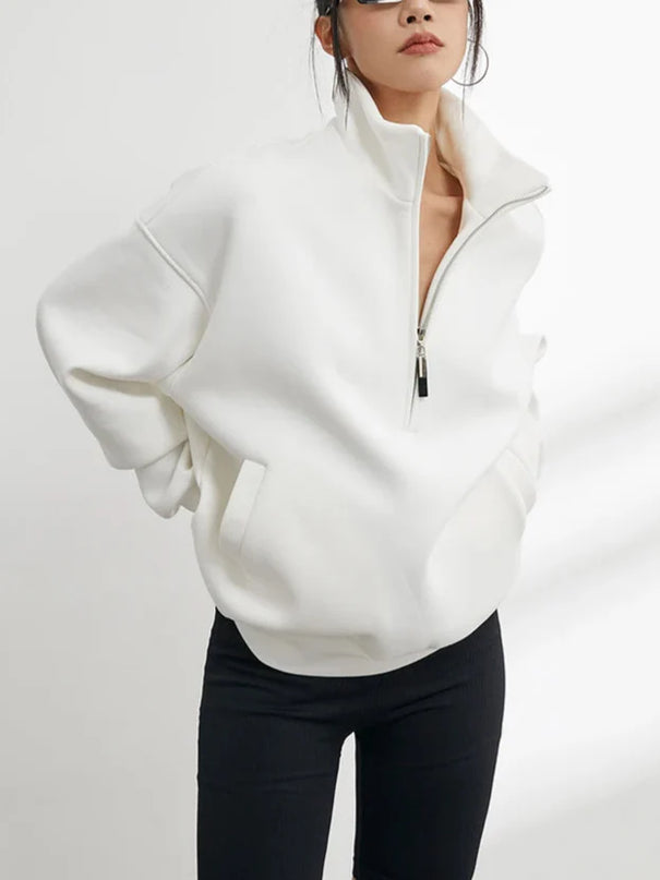 Corza | Oversized Half-Zip Hoodie – Stand Collar