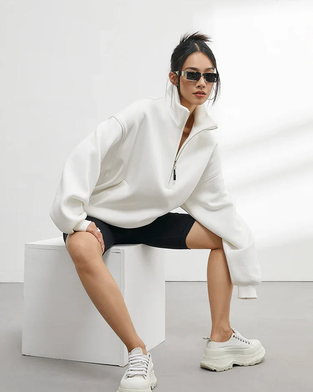 Corza | Oversized Half-Zip Hoodie – Stand Collar