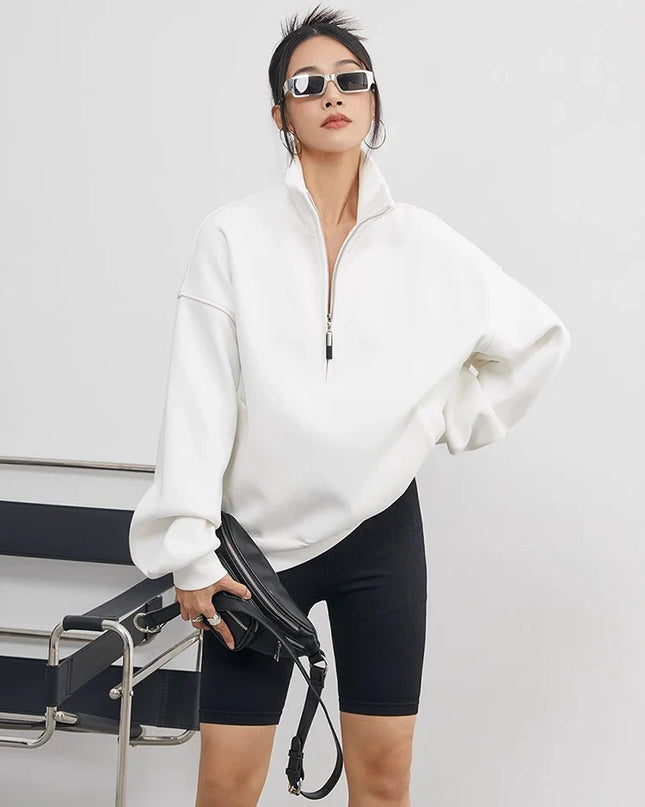 Corza | Oversized Half-Zip Hoodie – Stand Collar