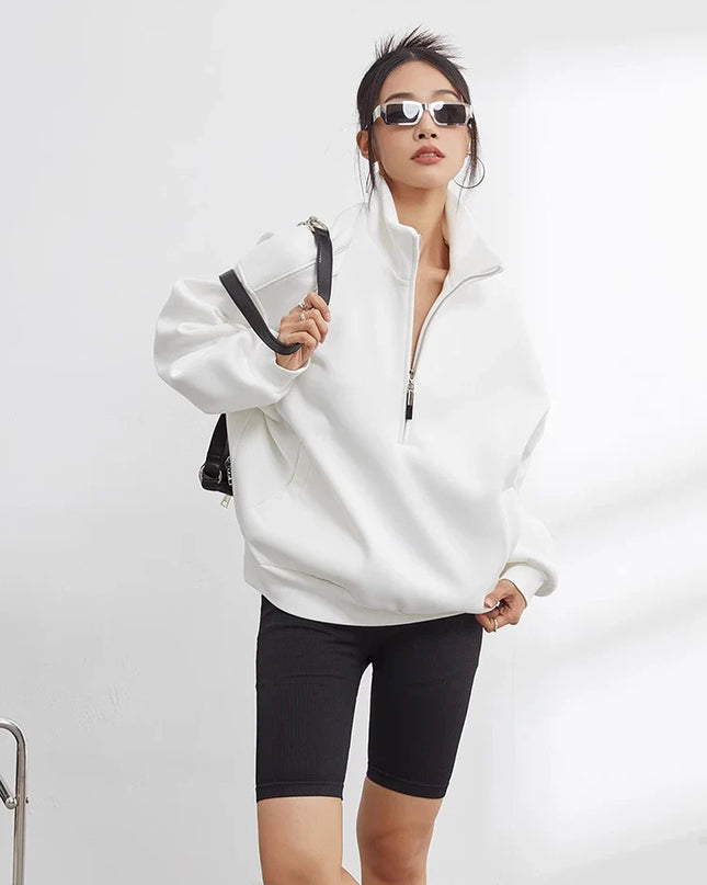 Corza | Oversized Half-Zip Hoodie – Stand Collar