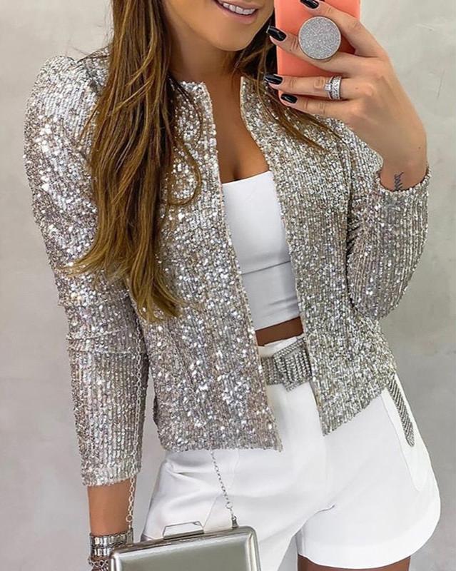 Daisora | Sequin Open-Front Party Blazer – Statement Jacket