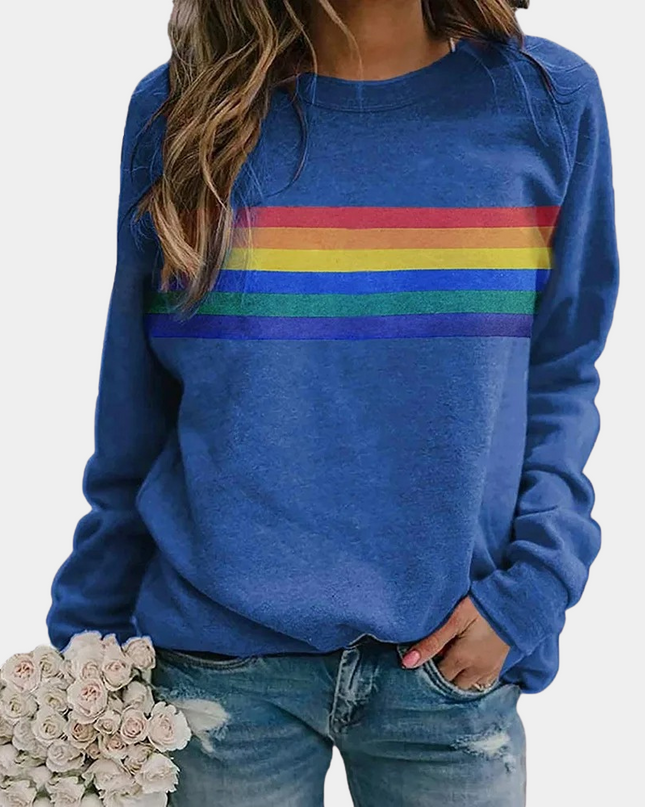 Daisy Beam | Rainbow Stripe Sweater – Crew Neck Sweatshirt
