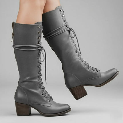 Damiera | Knee-High Lace-Up Boots