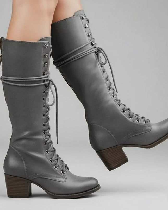 Damiera | Knee-High Lace-Up Boots