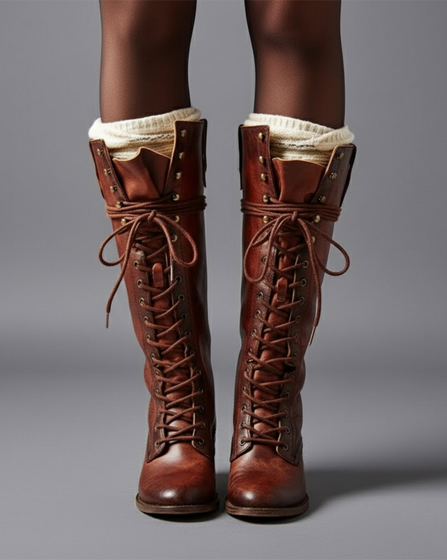 Damiera | Knee-High Lace-Up Boots