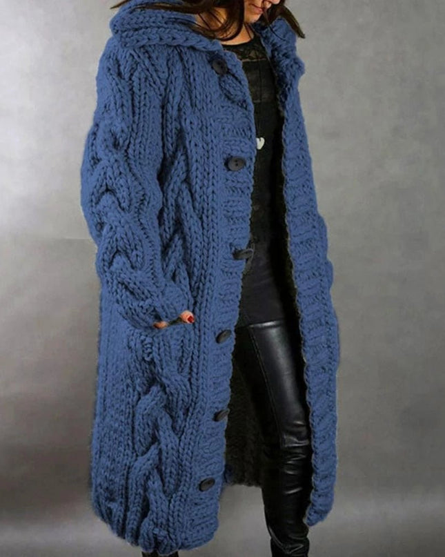 Dianora | Oversized Cable-Knit Cardigan – Hooded with Buttons