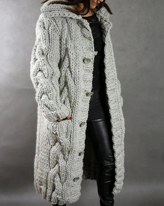 Dianora | Oversized Cable-Knit Cardigan – Hooded with Buttons