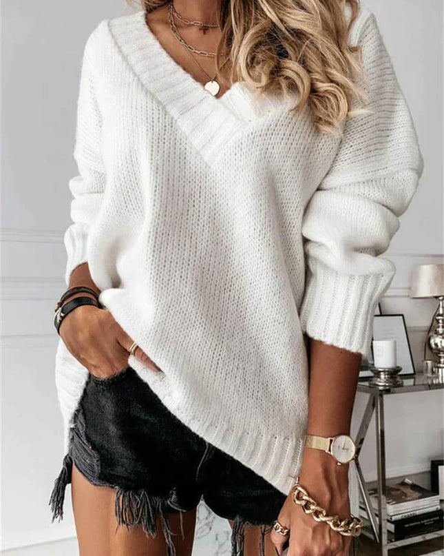 Elienne | V-Neck Knit Sweater – Crew Neck Sweatshirt