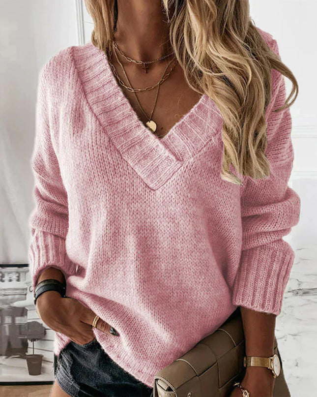 Elienne | V-Neck Knit Sweater – Crew Neck Sweatshirt