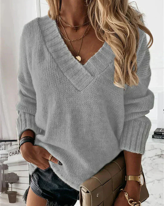 Elienne | V-Neck Knit Sweater – Crew Neck Sweatshirt