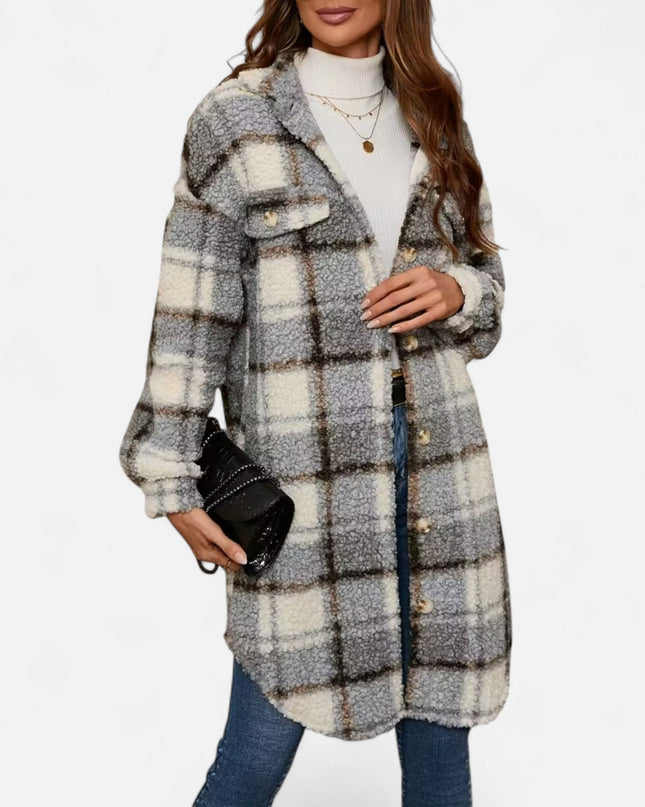 Elmbra | Longline Plaid Fuzzy Jacket – Sherpa Style