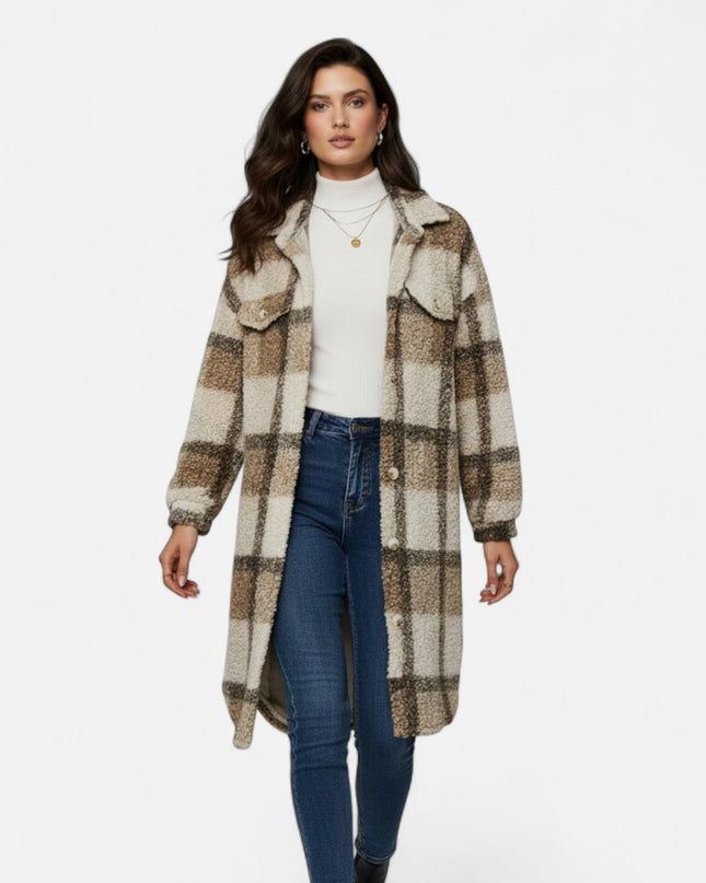Elmbra | Longline Plaid Fuzzy Jacket – Sherpa Style
