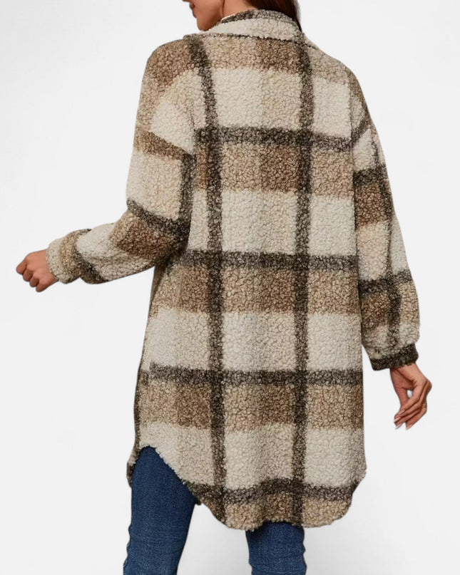Elmbra | Longline Plaid Fuzzy Jacket – Sherpa Style