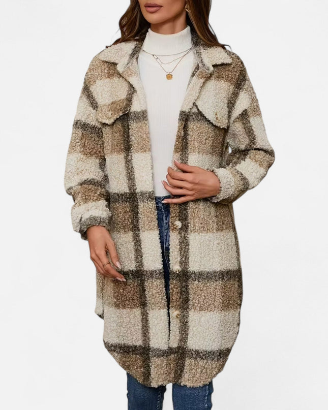 Elmbra | Longline Plaid Fuzzy Jacket – Sherpa Style