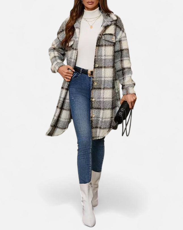 Elmbra | Longline Plaid Fuzzy Jacket – Sherpa Style