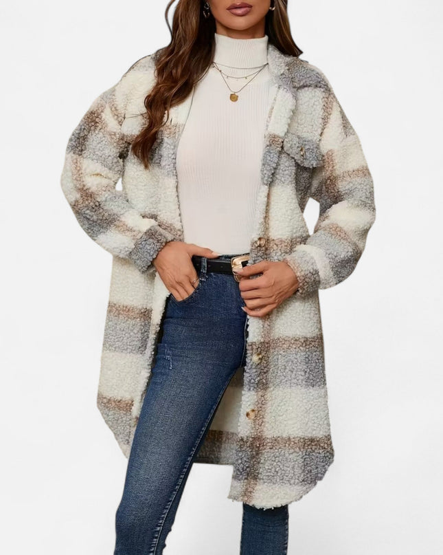 Elmbra | Longline Plaid Fuzzy Jacket – Sherpa Style