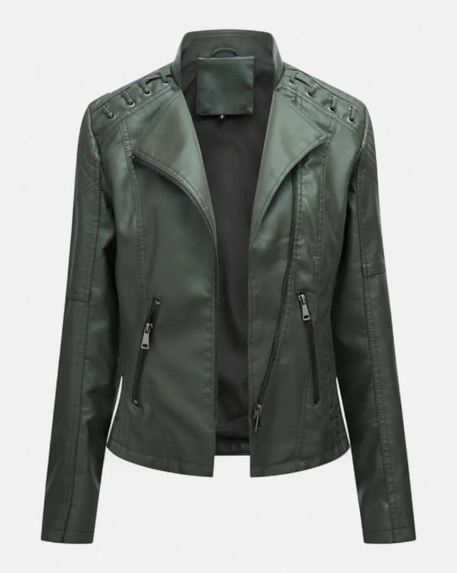 Everleigh | Slim Fit Zipper Jacket – Leather with Lapel