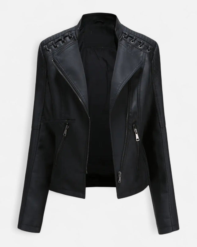 Everleigh | Slim Fit Zipper Jacket – Leather with Lapel