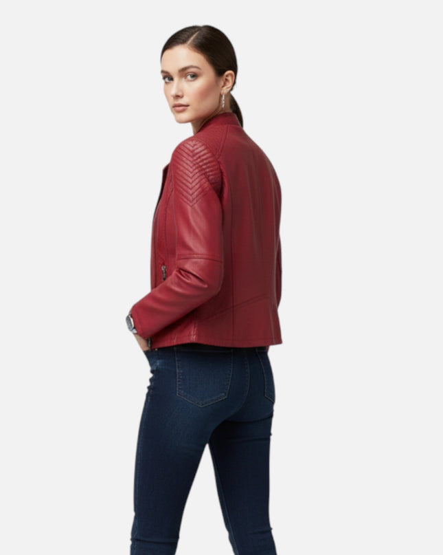 Everleigh | Slim Fit Zipper Jacket – Leather with Lapel