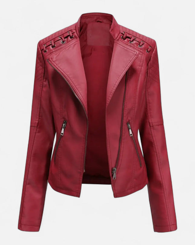 Everleigh | Slim Fit Zipper Jacket – Leather with Lapel