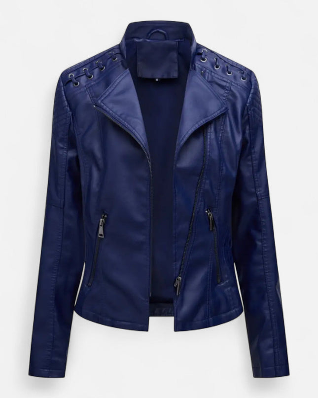 Everleigh | Slim Fit Zipper Jacket – Leather with Lapel