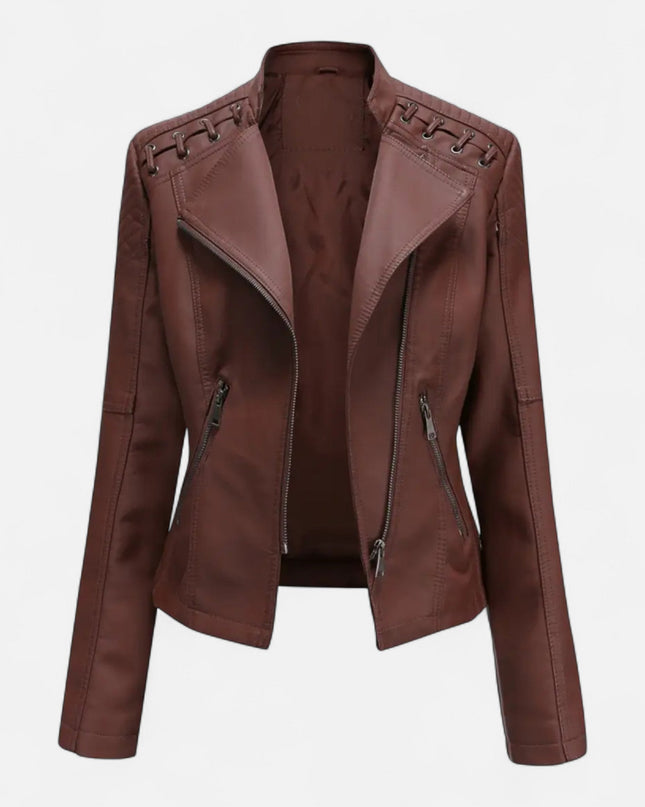 Everleigh | Slim Fit Zipper Jacket – Leather with Lapel