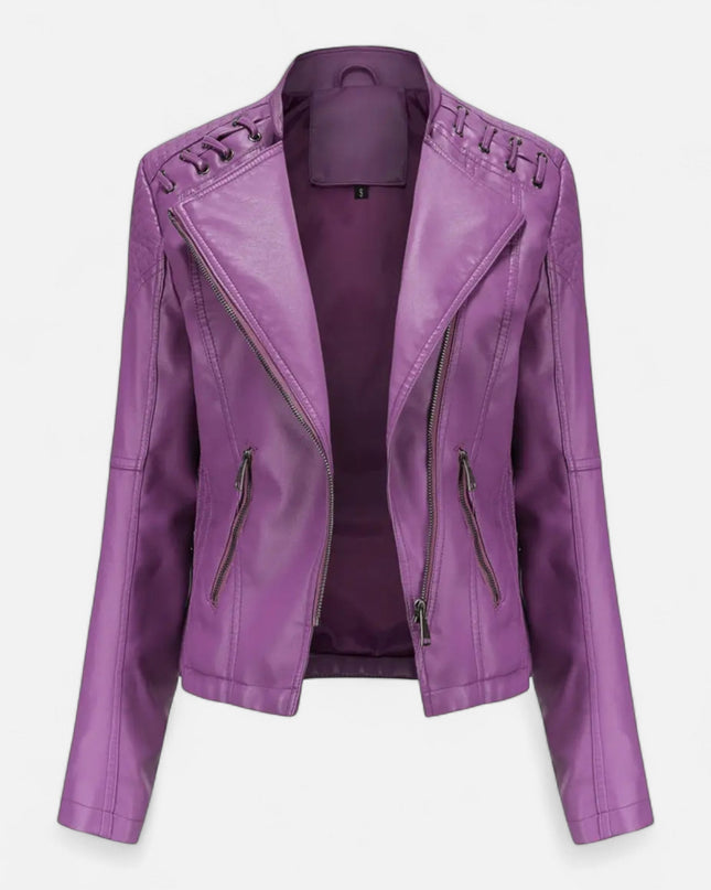 Everleigh | Slim Fit Zipper Jacket – Leather with Lapel