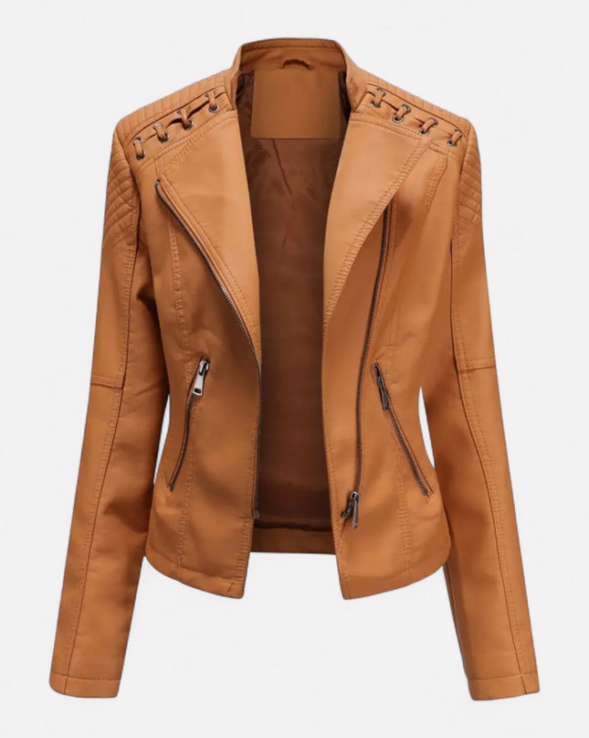 Everleigh | Slim Fit Zipper Jacket – Leather with Lapel