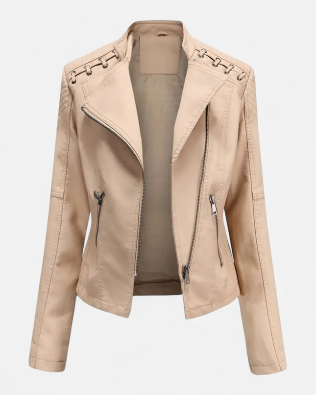 Everleigh | Slim Fit Zipper Jacket – Leather with Lapel