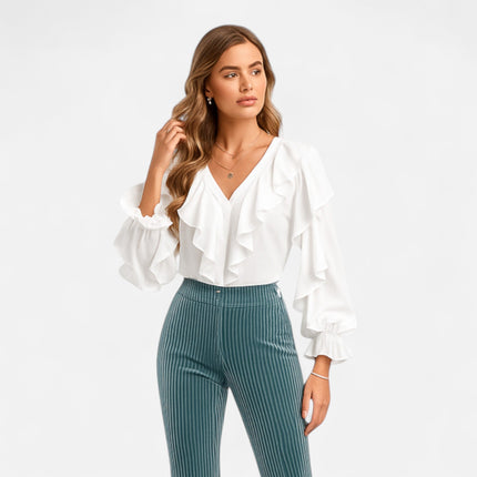Faylinn | V-Neck Ruffle Top – Flounce Blouse