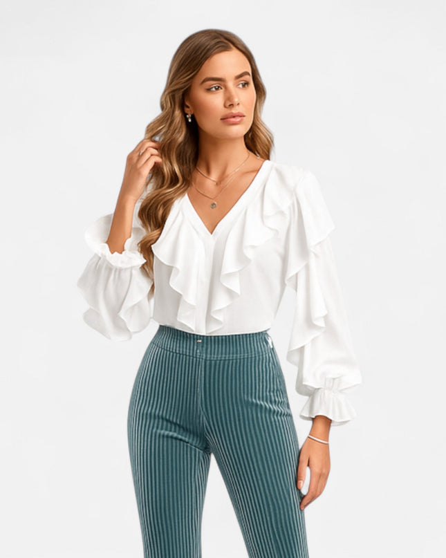 Faylinn | V-Neck Ruffle Top – Flounce Blouse