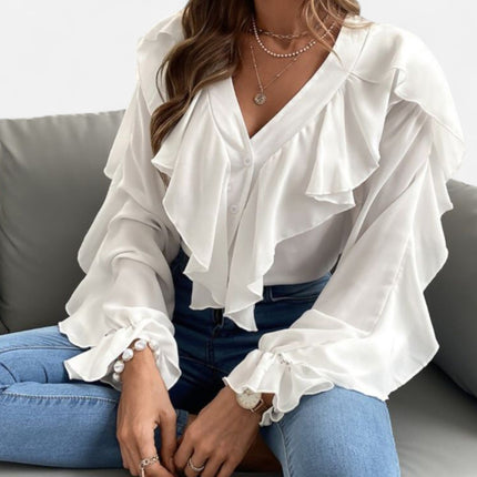 Faylinn | V-Neck Ruffle Top – Flounce Blouse