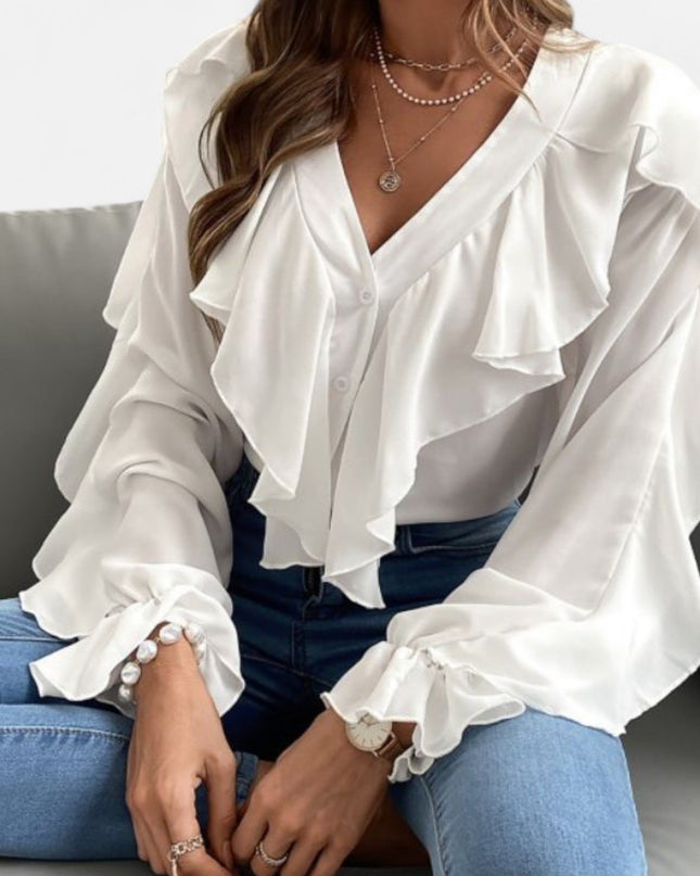 Faylinn | V-Neck Ruffle Top – Flounce Blouse
