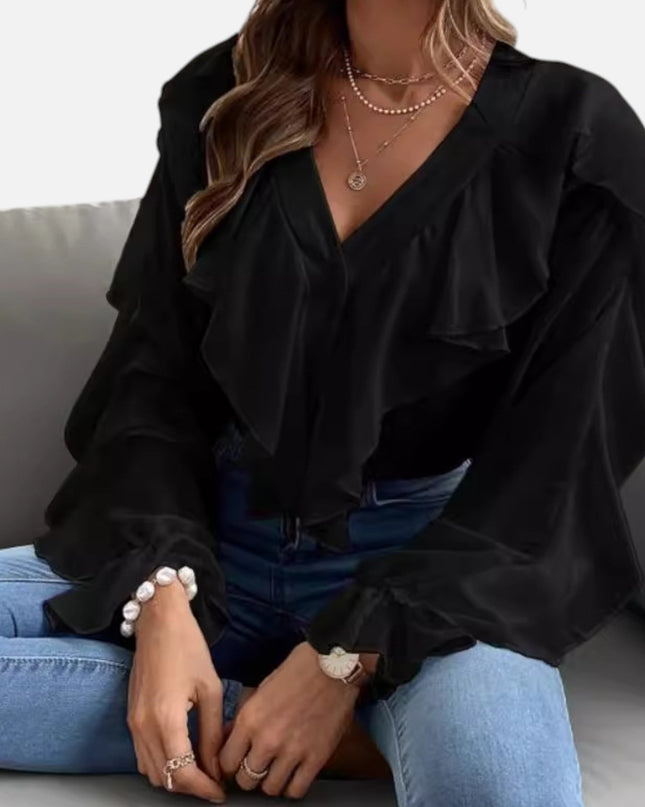 Faylinn | V-Neck Ruffle Top – Flounce Blouse
