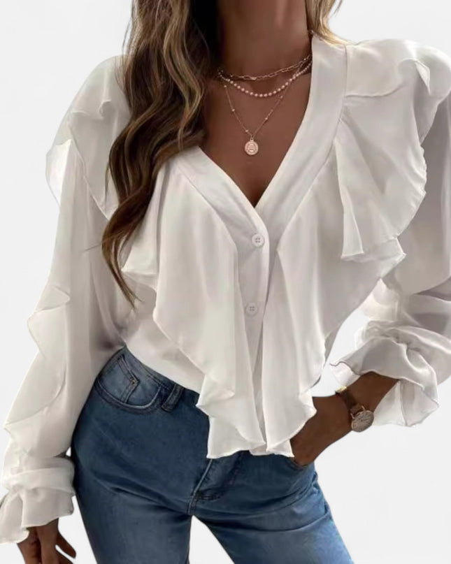 Faylinn | V-Neck Ruffle Top – Flounce Blouse