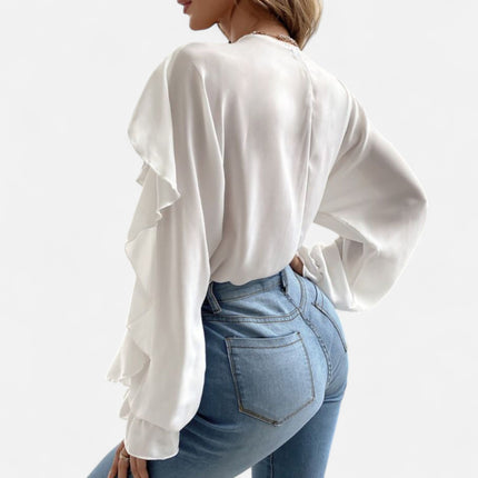 Faylinn | V-Neck Ruffle Top – Flounce Blouse