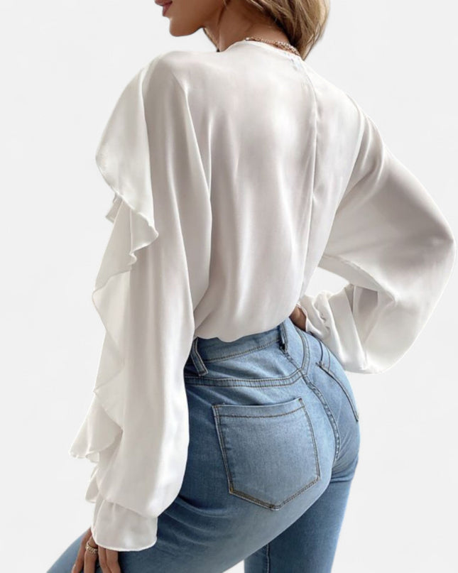 Faylinn | V-Neck Ruffle Top – Flounce Blouse