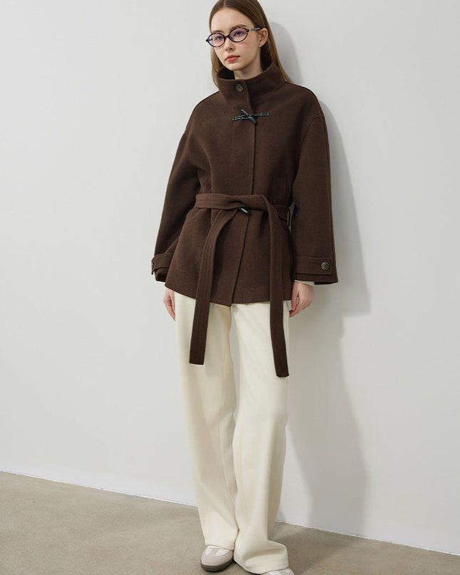 Fionarelle | Belted Wool Toggle Coat – High Neck Wrap Coat