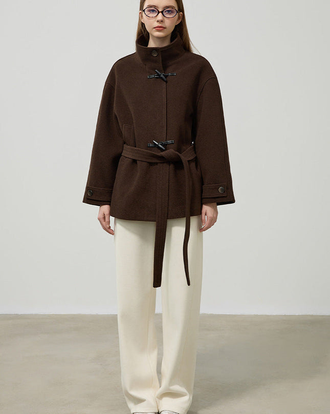 Fionarelle | Belted Wool Toggle Coat – High Neck Wrap Coat