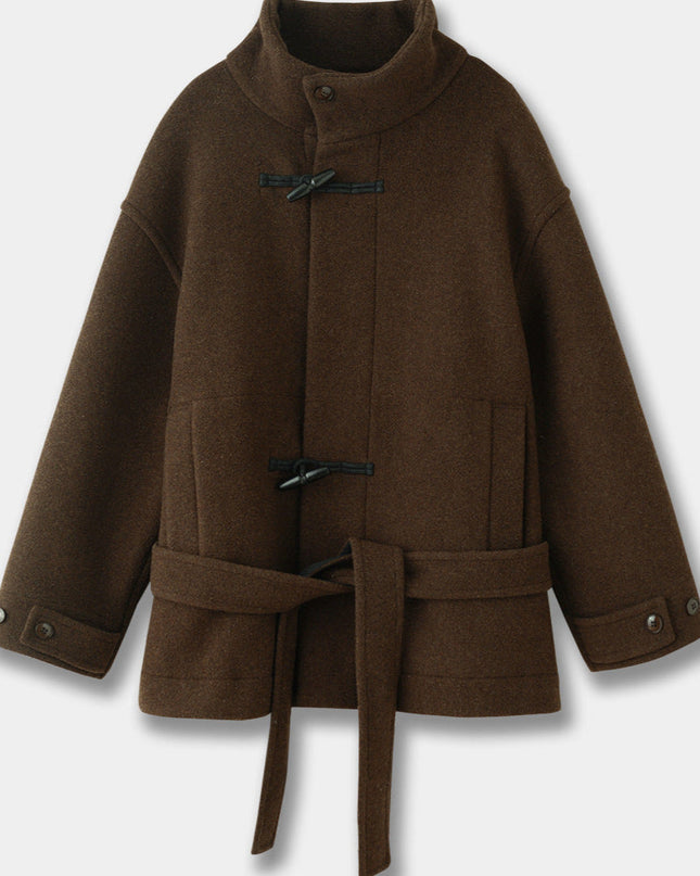 Fionarelle | Belted Wool Toggle Coat – High Neck Wrap Coat