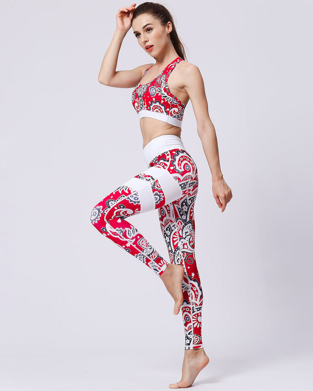 Fiorenza | Women’s Floral Performance Leggings – Luxe Activewear - Abstract Red