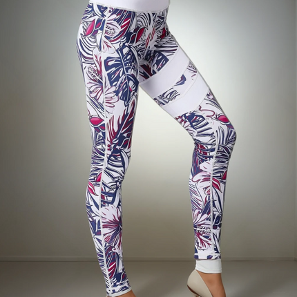 Fiorenza | Women’s Floral Performance Leggings – Luxe Activewear - Abstract White Leaf